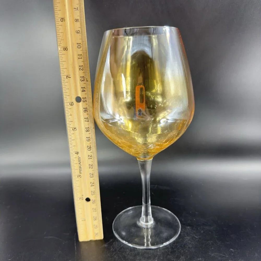 Pier 1 Glass Balloon Goblet Yellow Luster‎ Finish Crackled Glass Top Single 1